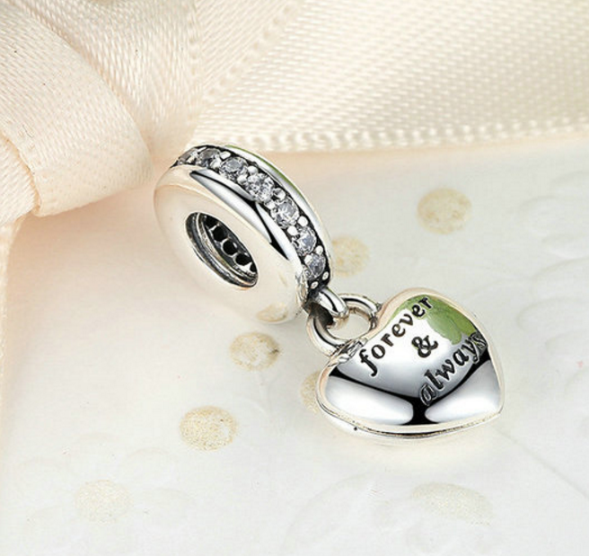 Sterling 925 silver zirconia heart bead fits Pandora Chram and Eurpean bracelet Xaxe.com