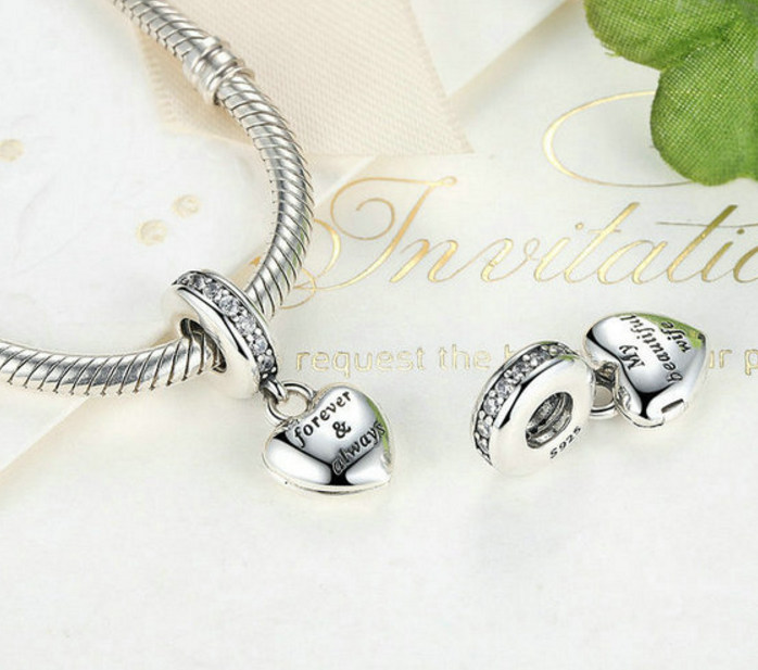 Sterling 925 silver zirconia heart bead fits Pandora Chram and Eurpean bracelet Xaxe.com