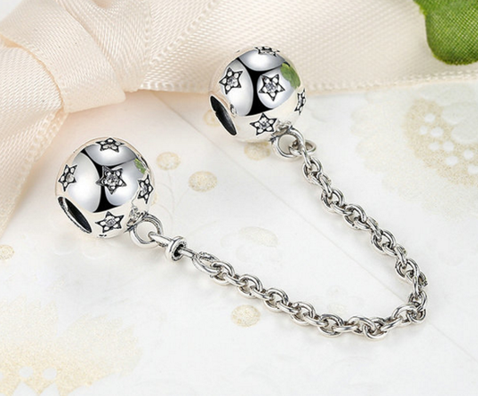 Sterling 925 stars beads with safe chain fits Pandora Charm and European bracelet. Xaxe.com
