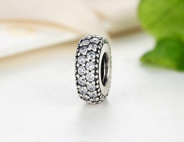 Sterling silver double zircon bead fits pandora Xaxe.com