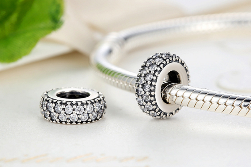 Sterling silver double zircon bead fits pandora Xaxe.com