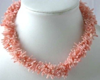 17" 4-row pink branch coral necklace