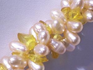 16" 3 Rows pink freshwater pearl&amp;yellow crystal necklace